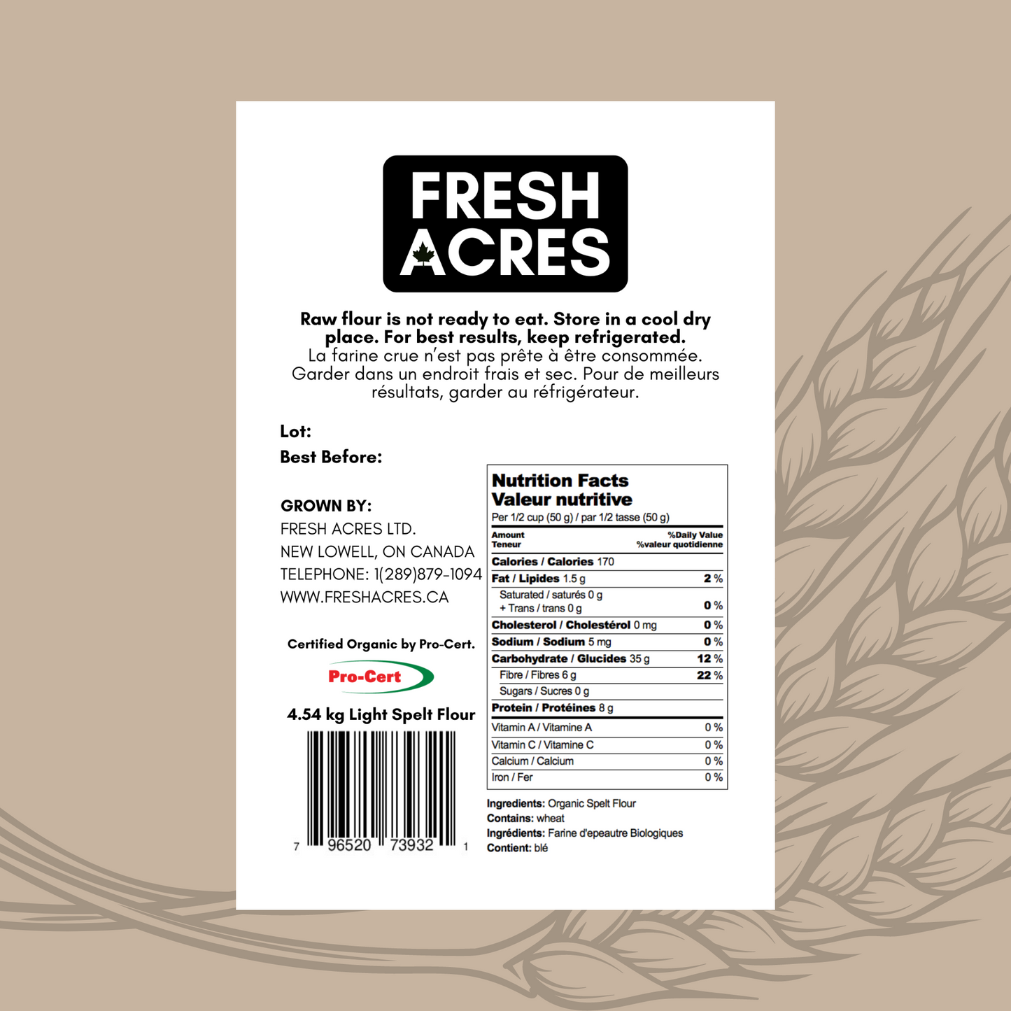Organic Light Spelt Flour Canadian Grown Fresh Acres