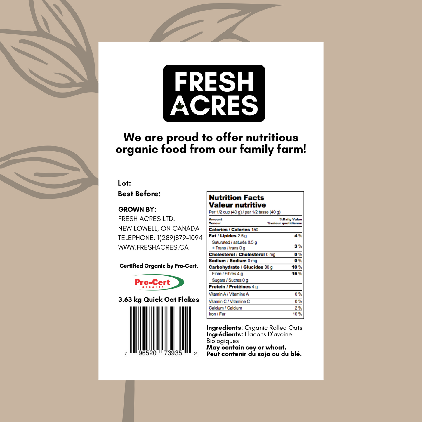 Organic Quick Oat Flakes Fresh Acres