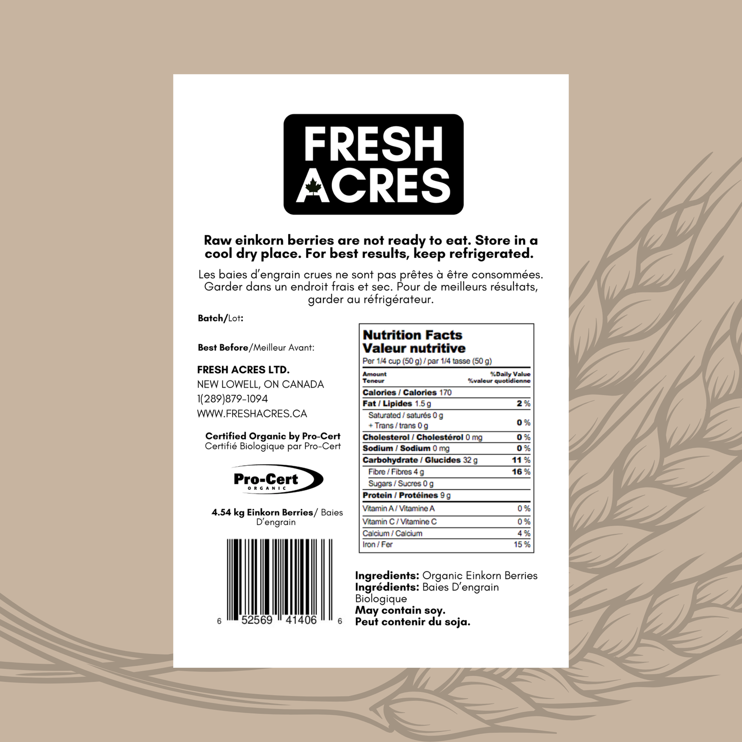 Fresh Acres Ontario Organic Einkorn Berries