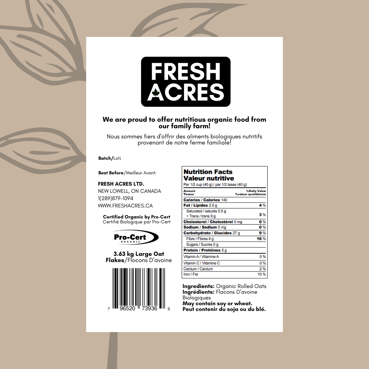 Organic Large Oat Flakes - 3.63kg (8lb)